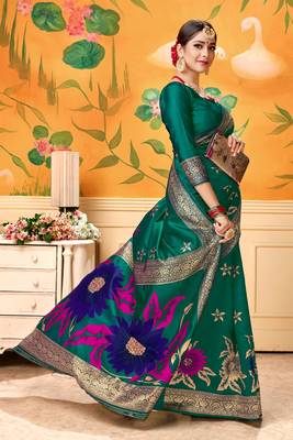 Light Navy Blue Woven Silk Blend Saree With Blouse 4