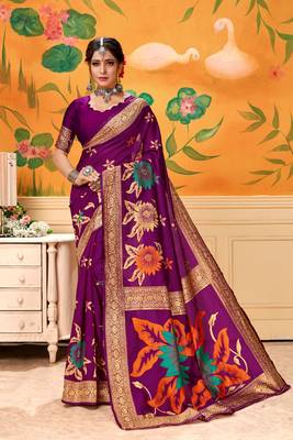 Magenta Woven Silk Blend Saree With Blouse 1