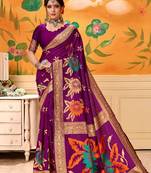 Magenta Woven Silk Blend Saree With Blouse