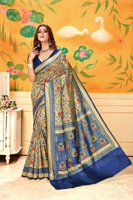 Blue Woven Silk Blend Saree With Blouse 1