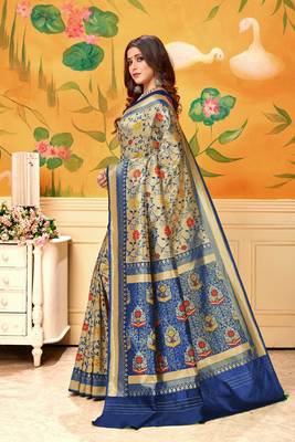 Blue Woven Silk Blend Saree With Blouse 2