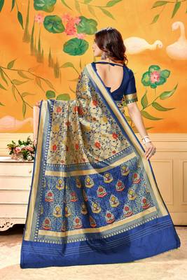 Blue Woven Silk Blend Saree With Blouse 3