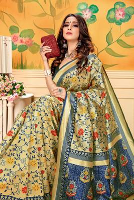 Blue Woven Silk Blend Saree With Blouse 5