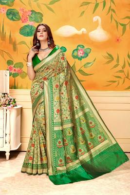Green Woven Silk Blend Saree With Blouse 1