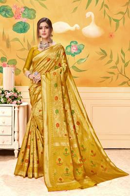 Mustard Woven Silk Blend Saree With Blouse 1