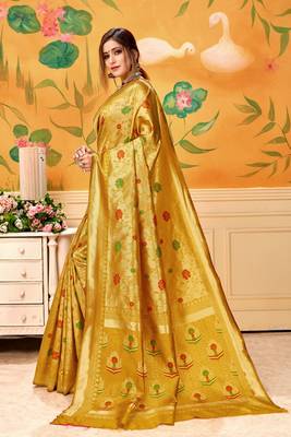 Mustard Woven Silk Blend Saree With Blouse 2