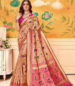 Pink Woven Silk Blend Saree With Blouse
