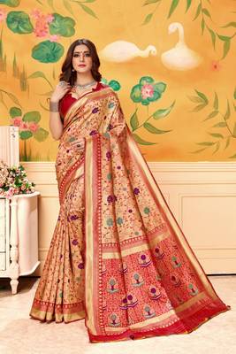 Blood Red Woven Silk Blend Saree With Blouse 1