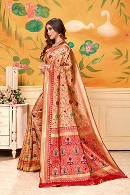 Blood Red Woven Silk Blend Saree With Blouse 2