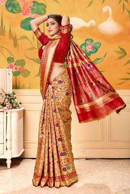Blood Red Woven Silk Blend Saree With Blouse 4