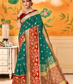 Green Woven Silk Blend Saree With Blouse