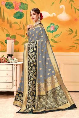 Grey Woven Silk Blend Saree With Blouse 2