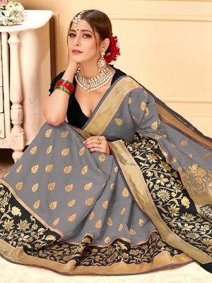 Grey Woven Silk Blend Saree With Blouse 4