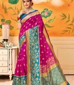 Pink Woven Silk Blend Saree With Blouse