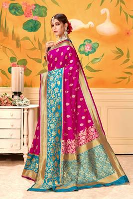 Pink Woven Silk Blend Saree With Blouse 2