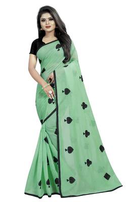Sea green embroidered chanderi saree with blouse 1