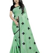 Sea green embroidered chanderi saree with blouse