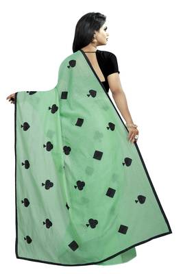 Sea green embroidered chanderi saree with blouse 2