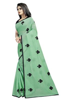 Sea green embroidered chanderi saree with blouse 3
