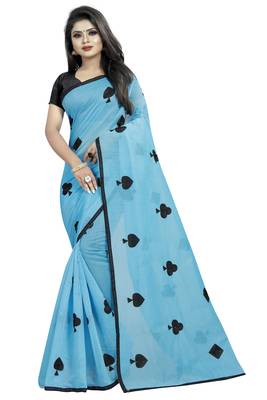 Sky blue embroidered chanderi saree with blouse 1