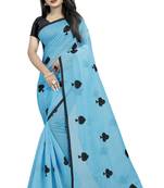 Sky blue embroidered chanderi saree with blouse