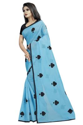 Sky blue embroidered chanderi saree with blouse 2