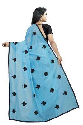 Sky blue embroidered chanderi saree with blouse 3