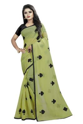 Mehendi embroidered chanderi saree with blouse 1