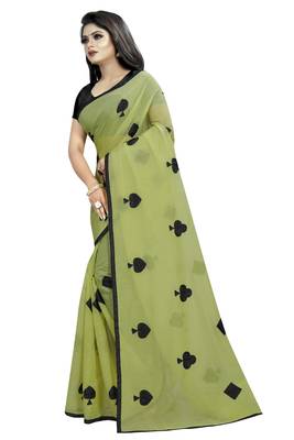 Mehendi embroidered chanderi saree with blouse 3