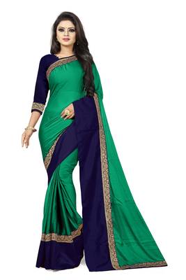 Green plain faux georgette saree with blouse 1