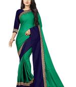 Green plain faux georgette saree with blouse