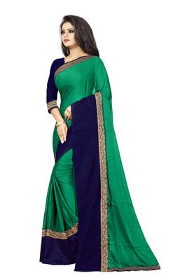 Green plain faux georgette saree with blouse 2