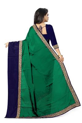 Green plain faux georgette saree with blouse 3