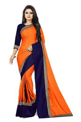 Orange plain faux georgette saree with blouse 1