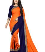 Orange plain faux georgette saree with blouse