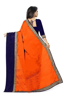 Orange plain faux georgette saree with blouse 3