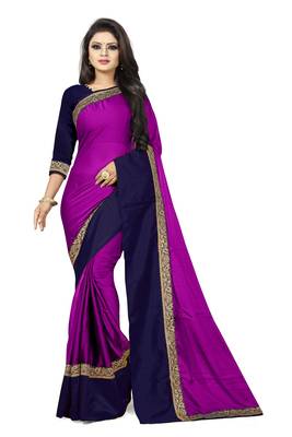 Purple plain faux georgette saree with blouse 1