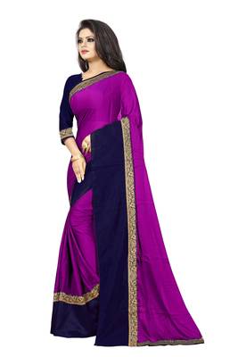 Purple plain faux georgette saree with blouse 2