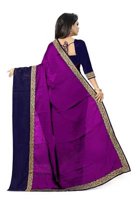 Purple plain faux georgette saree with blouse 3