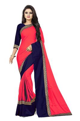 Light red plain faux georgette saree with blouse 1