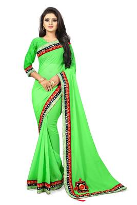 Parrot green woven organza saree with blouse 1