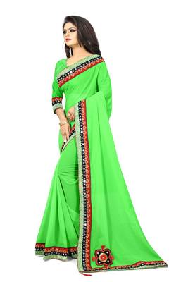 Parrot green woven organza saree with blouse 2