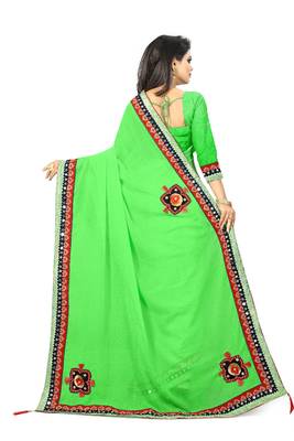 Parrot green woven organza saree with blouse 3