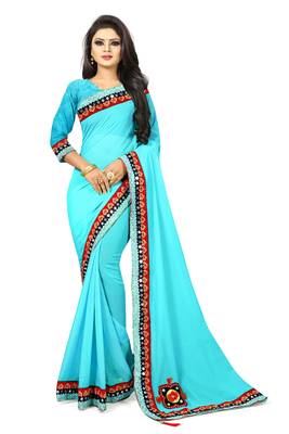 Sky blue woven organza saree with blouse 1