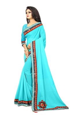 Sky blue woven organza saree with blouse 2