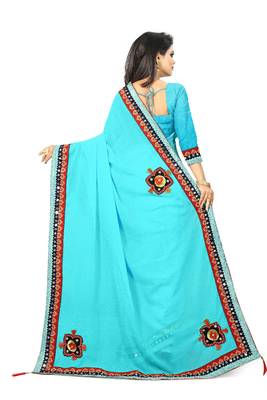 Sky blue woven organza saree with blouse 3