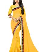 Yellow woven organza saree with blouse