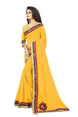 Yellow woven organza saree with blouse 2