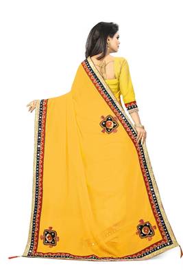 Yellow woven organza saree with blouse 3