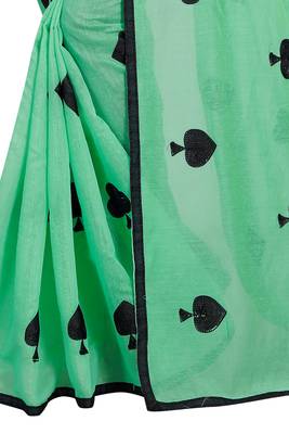 Sea green embroidered chanderi saree with blouse 5
